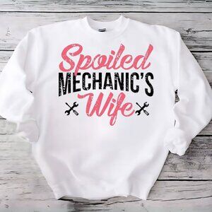 Mechanics Wife White Crewneck Sweatshirt
